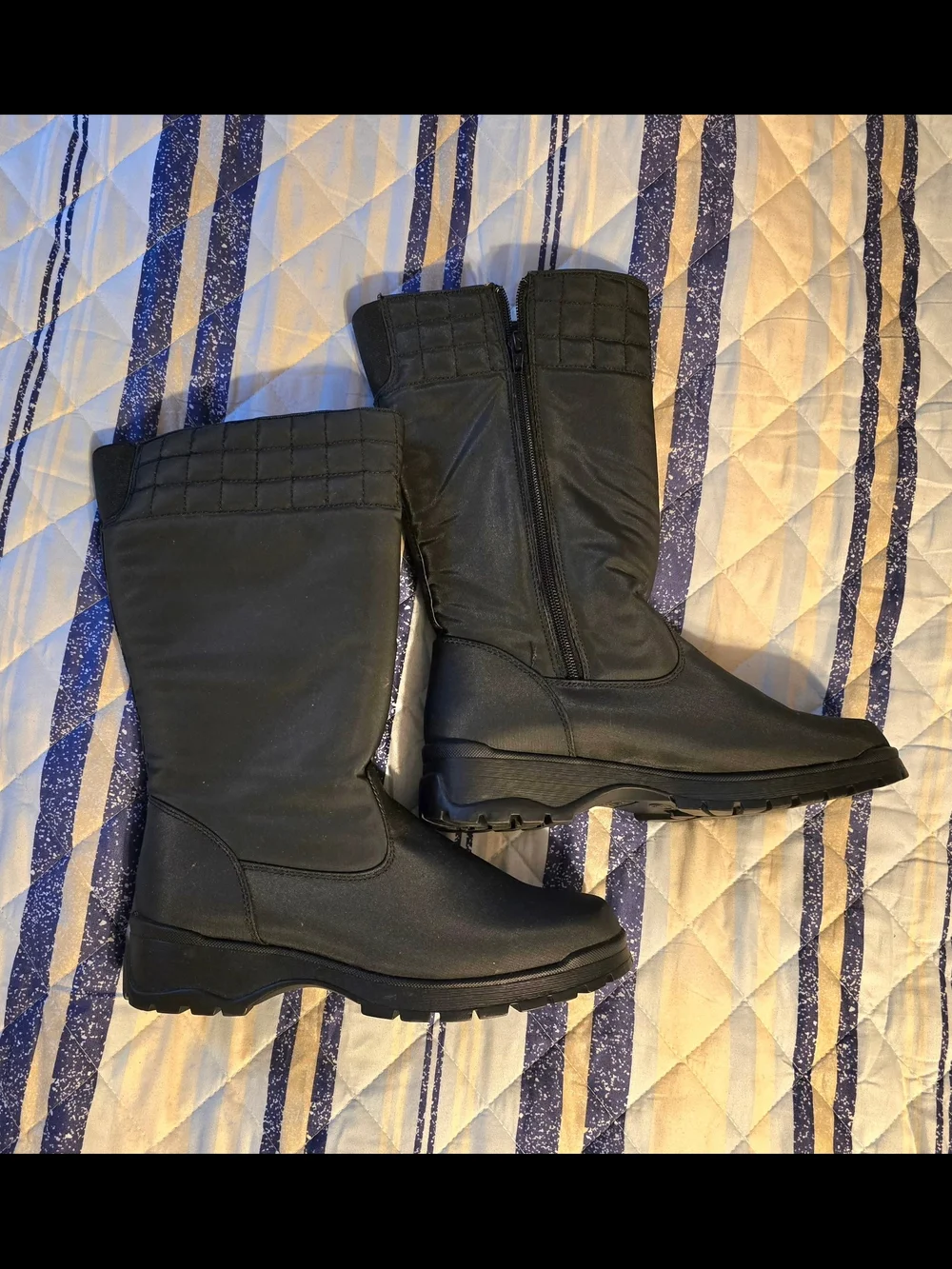 Black Women's Mid-Calf Zipper Winter Boots Fur Lined Sz 8